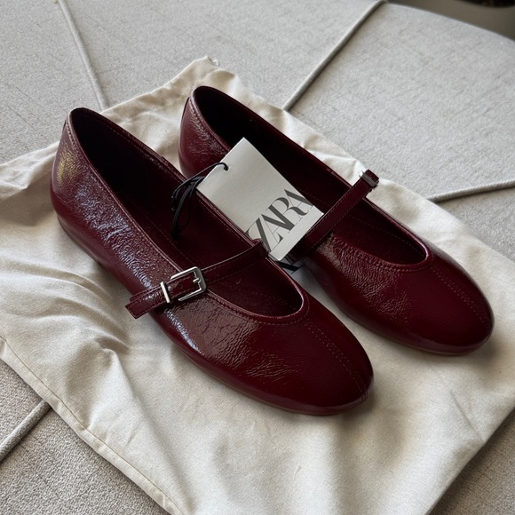 Zara Shoes - ZARA Patent Mary Jane Flats in Deep Burgundy